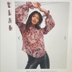 River Island paisley frill front high neck blouse